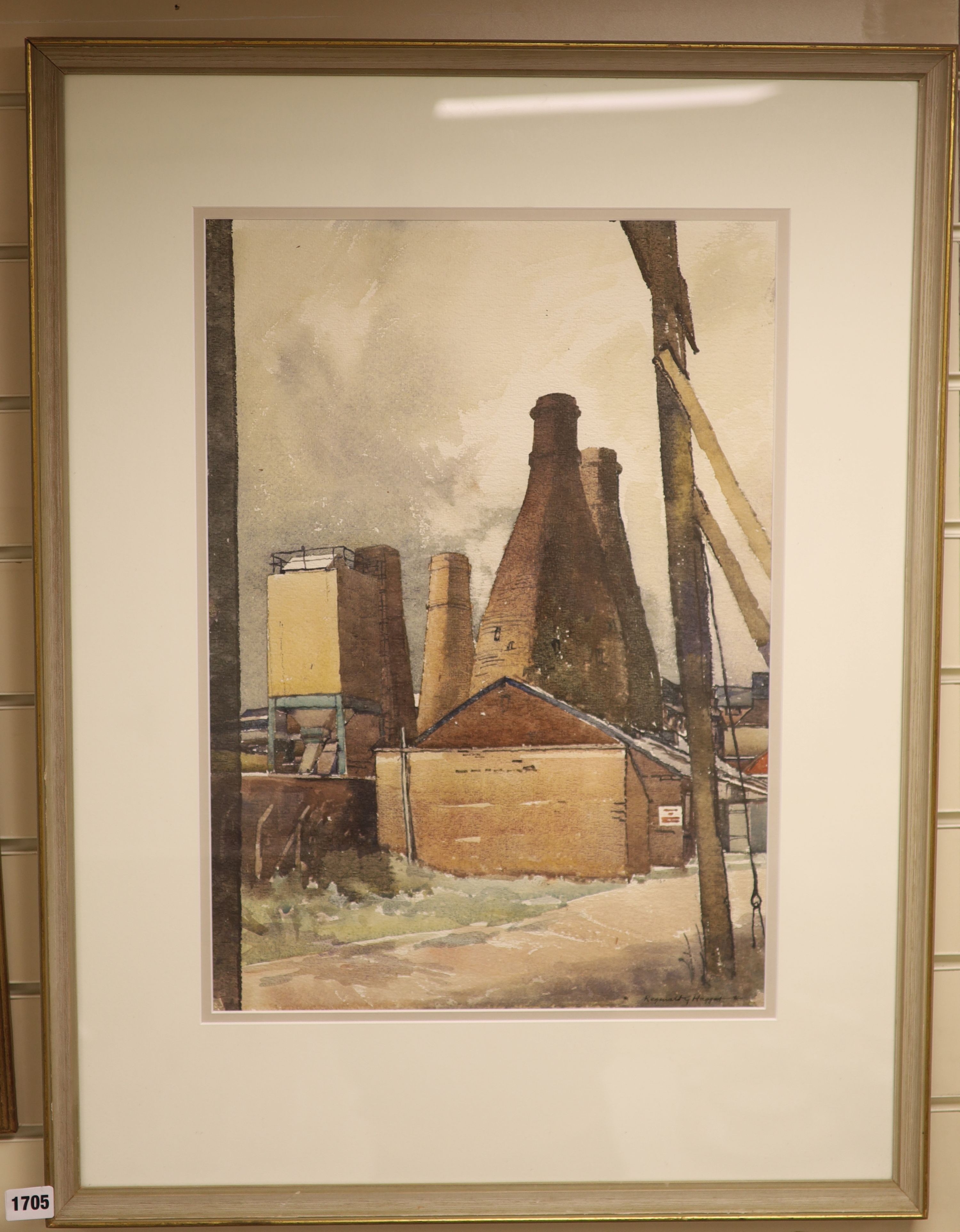 Reginald George Haggar (1905-1988), The Falcon Pottery, Stoke, watercolour, 54 x 38cm